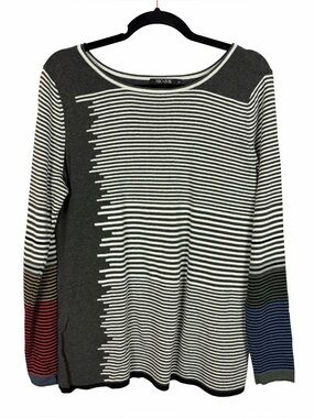NIC+ZOE Striped Knit Sweater Gray White Colorblock Pullover Size XL